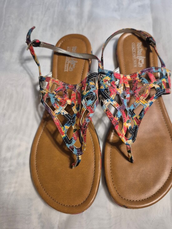 Coach and Four Shoes - Coach and Four Size 9 Women's Multicolor Braided Thong Sandals - Tan Footbed
